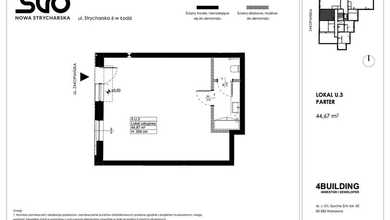 Rzut - Lokal użytkowy na sprzedaż 1 pokój o powierzchni 44,67 m² - numer U.3 w Nowa Strycharska | STR 6