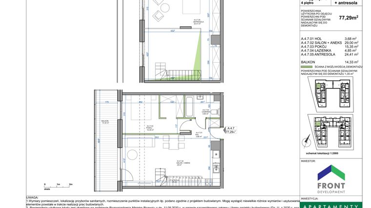 Rzut - Mieszkanie na sprzedaż 1 pokój o powierzchni 78,64 m² - numer A.4.7. w Apartamenty Płużnicka