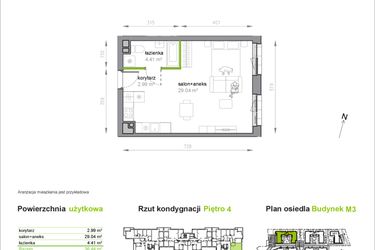 Rzut - Mieszkanie na sprzedaż 1 pokój o powierzchni 36,44 m² - numer M3/3/4/39 w Przy Parku Vita