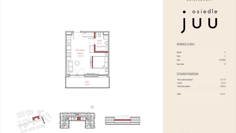 Rzut - Mieszkanie na sprzedaż 1 pokój o powierzchni 29,92 m² - numer A.M027 w Osiedle Juu