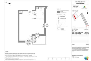 Rzut - Mieszkanie na sprzedaż 1 pokój o powierzchni 34,58 m² - numer C.1.10 w My Forest - Apartamenty inwestycyjne