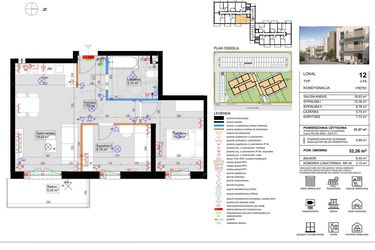 Rzut - Mieszkanie na sprzedaż 3 pokoje o powierzchni 51,57 m² - numer 12 w Harmony Antoninek