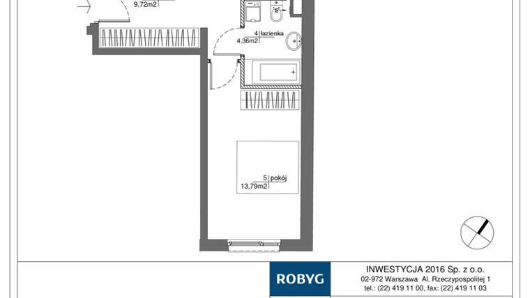 Rzut - Mieszkanie na sprzedaż 3 pokoje o powierzchni 63,05 m² - numer RM/1A/D/1/1 w Rytm Mokotowa - etap 1A