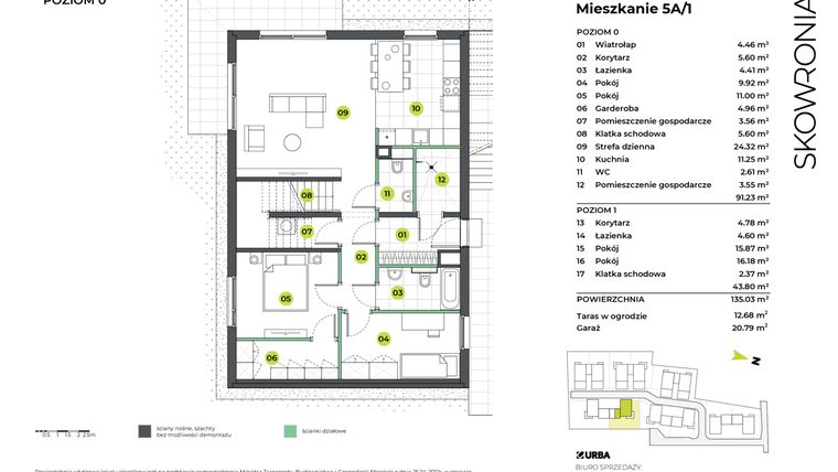 Rzut - Mieszkanie na sprzedaż 5 pokoi o powierzchni 135,03 m² - numer 5AL/1 w Skowronia
