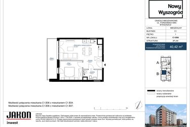 Rzut - Mieszkanie na sprzedaż 2 pokoje o powierzchni 40,42 m² - numer C1.B36 w Nowy Wyszogród etap II