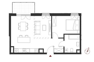 Rzut - Mieszkanie na sprzedaż 2 pokoje o powierzchni 51,92 m² - numer B.1.5 w Apartamenty Symfonia