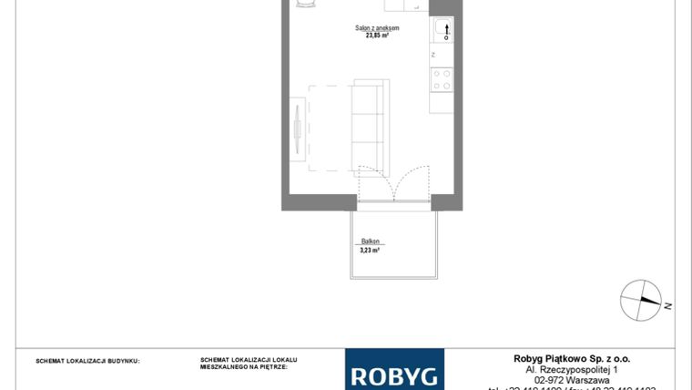 Rzut - Mieszkanie na sprzedaż 1 pokój o powierzchni 30,82 m² - numer 4M10 w Początek Piątkowo bud. F