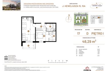 Rzut - Mieszkanie na sprzedaż 2 pokoje o powierzchni 48,29 m² - numer JAR-IV-D-LM-M17 w Osiedle JAR Heweliusza etap IV