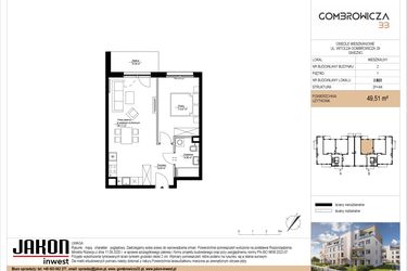 Rzut - Mieszkanie na sprzedaż 2 pokoje o powierzchni 49,51 m² - numer 2.B22 w Gombrowicza 33 - etap II