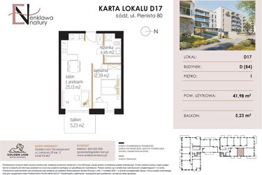 Rzut - Mieszkanie na sprzedaż 2 pokoje o powierzchni 41,98 m² - numer D17 w Enklawa Natury