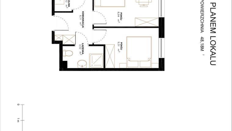 Rzut - Mieszkanie na sprzedaż 3 pokoje o powierzchni 48,18 m² - numer A2.1.109 w Altro A2/1