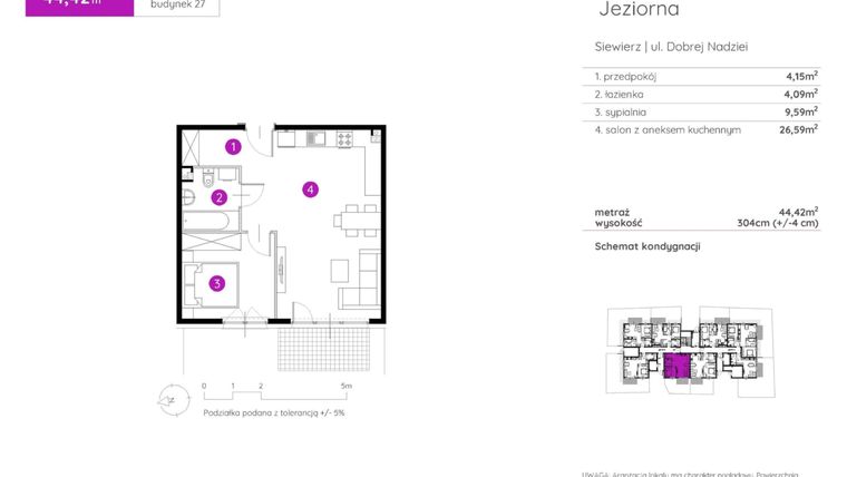 Rzut - Mieszkanie na sprzedaż 2 pokoje o powierzchni 44,42 m² - numer 27.A.0.5 w Murapol Siewierz Jeziorna bud. 27 i 28