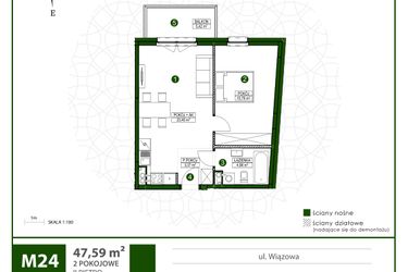 Rzut - Mieszkanie na sprzedaż 2 pokoje o powierzchni 47,59 m² - numer 24 w Moja Wiązowa