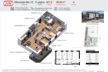 Rzut - Mieszkanie na sprzedaż 4 pokoje o powierzchni 80,44 m² - numer 13 w Mściwoja MS-12