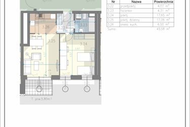 Rzut - Mieszkanie na sprzedaż 2 pokoje o powierzchni 49,58 m² - numer 20 w Residence Przewóz 41