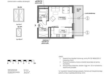 Rzut - Mieszkanie na sprzedaż 1 pokój o powierzchni 34,27 m² - numer G.1.4.4 w City Park bud. G i H