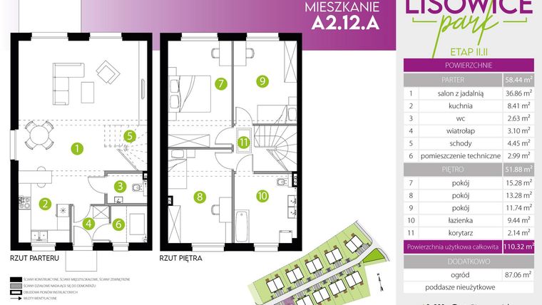 Rzut - Mieszkanie na sprzedaż 4 pokoje o powierzchni 110,32 m² - numer A.2.12.A w Lisowice Park etap 2+