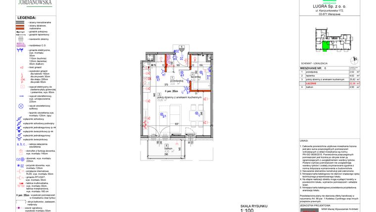 Rzut - Mieszkanie na sprzedaż 1 pokój o powierzchni 32,36 m² - numer 6 w Apartamenty Jordanowska