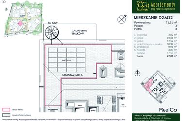 Rzut - Mieszkanie na sprzedaż 3 pokoje o powierzchni 71,61 m² - numer D2.M12 w Apartamenty przy Parku Szczytnickim