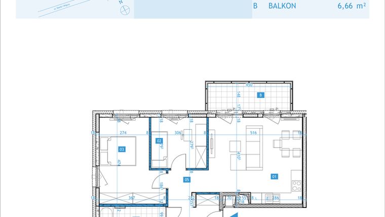 Rzut - Mieszkanie na sprzedaż 3 pokoje o powierzchni 61,66 m² - numer F24 w Osiedle Botaników etap F