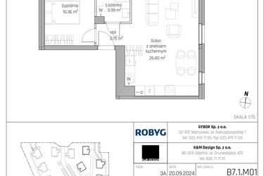 Rzut - Mieszkanie na sprzedaż 2 pokoje o powierzchni 43,9 m² - numer B7.1M01 w ROSA Residence etap II