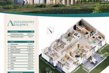 Rzut - Mieszkanie na sprzedaż 4 pokoje o powierzchni 94,35 m² - numer M4 w Apartamenty Akacjowa