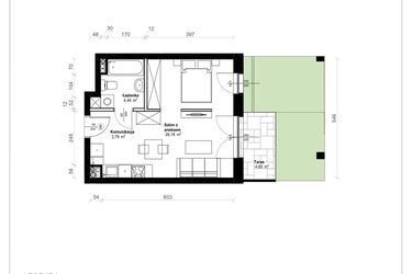 Rzut - Mieszkanie na sprzedaż 1 pokój o powierzchni 33,46 m² - numer B.0.10.1a w ATRIUM