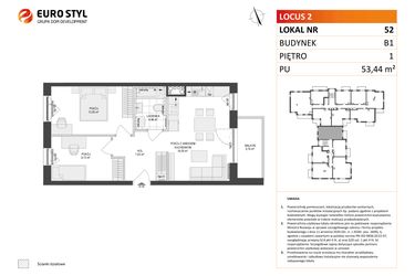 Rzut - Mieszkanie na sprzedaż 3 pokoje o powierzchni 53,44 m² - numer 52 w Locus 2