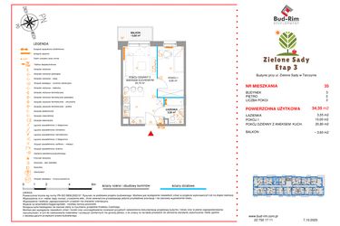 Rzut - Mieszkanie na sprzedaż 2 pokoje o powierzchni 34,35 m² - numer 35 w Zielone Sady etap III
