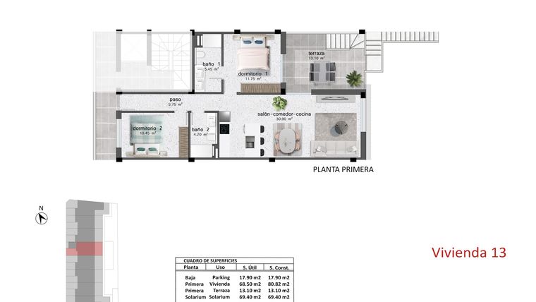 Rzut - Dom na sprzedaż 2 pokoje o powierzchni 88,62 m² - numer 13 w Domy w Pilar de la Horadada - 62773019
