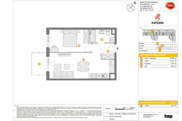 Rzut - Mieszkanie na sprzedaż 2 pokoje o powierzchni 41,08 m² - numer A.74 w Osiedle Rapsodia