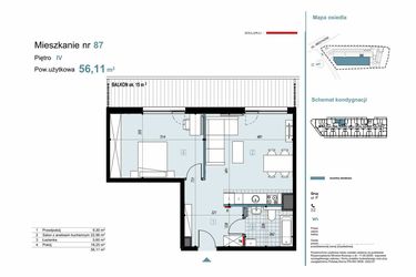 Rzut - Mieszkanie na sprzedaż 2 pokoje o powierzchni 56,11 m² - numer 87 w Medyków 32