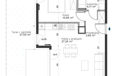 Rzut - Mieszkanie na sprzedaż 2 pokoje o powierzchni 46 m² - numer B-1 w Destino
