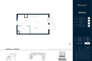 Rzut - Mieszkanie na sprzedaż 1 pokój o powierzchni 29,4 m² - numer A.M012 w Riviera⁵