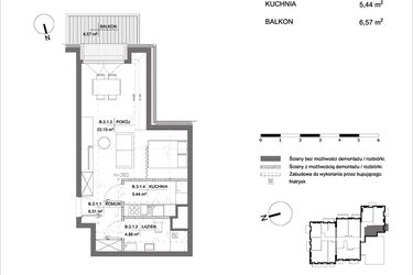 Rzut - Mieszkanie na sprzedaż 1 pokój o powierzchni 39,98 m² - numer B.3.1 w Polanka 21