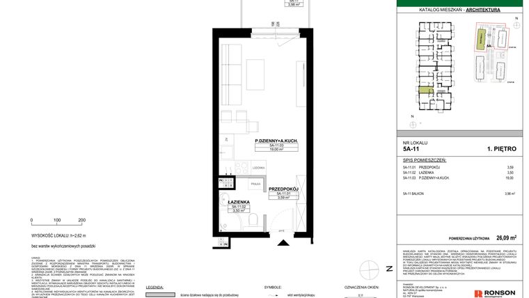 Rzut - Mieszkanie na sprzedaż 1 pokój o powierzchni 26,09 m² - numer 5A-11 w Nowa Północ etap 2A
