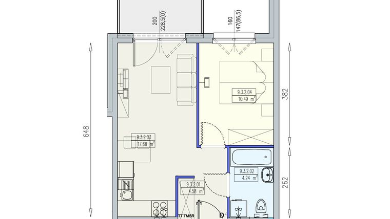 Rzut - Mieszkanie na sprzedaż 2 pokoje o powierzchni 36,99 m² - numer K2 9/3/2/2a w Południk 17 - budynek K2