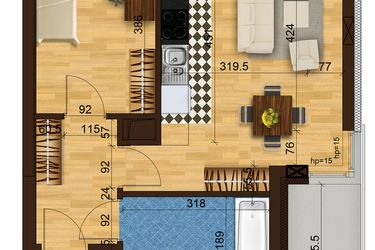 Rzut - Mieszkanie na sprzedaż 2 pokoje o powierzchni 42,13 m² - numer 6C.88 w Mierzeja Wiślana etap III