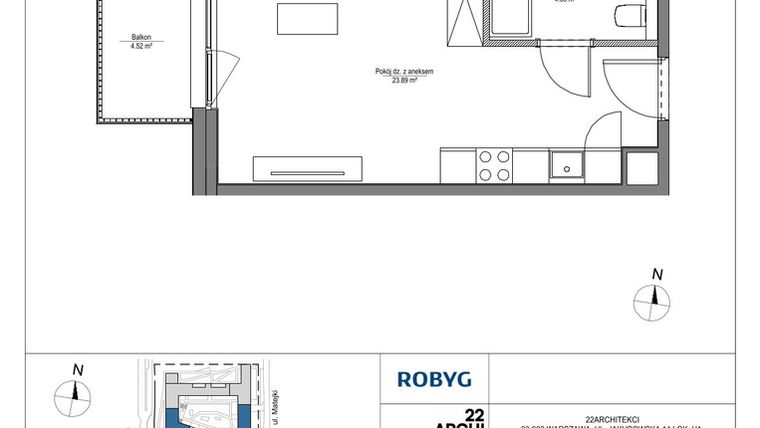 Rzut - Mieszkanie na sprzedaż 1 pokój o powierzchni 28,22 m² - numer LH/LHA/D/6/3 w Lira House