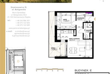 Rzut - Mieszkanie na sprzedaż 2 pokoje o powierzchni 46,26 m² - numer E.2.1 w Panorama Bańgów Etap II