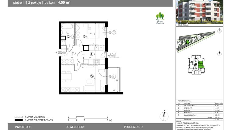 Rzut - Mieszkanie na sprzedaż 2 pokoje o powierzchni 48,02 m² - numer 14G.46 w Zielone Zamienie X