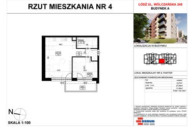 Rzut - Mieszkanie na sprzedaż 2 pokoje o powierzchni 49,19 m² - numer A.4 w Wólczańska 248 - etap II