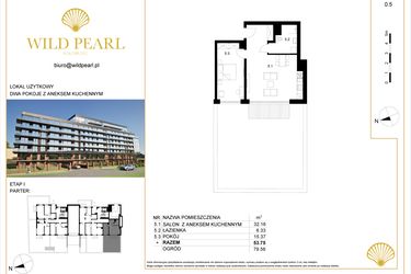 Rzut - Mieszkanie na sprzedaż 2 pokoje o powierzchni 53,75 m² - numer 0.5 w Wild Pearl - apartamenty inwestycyjne