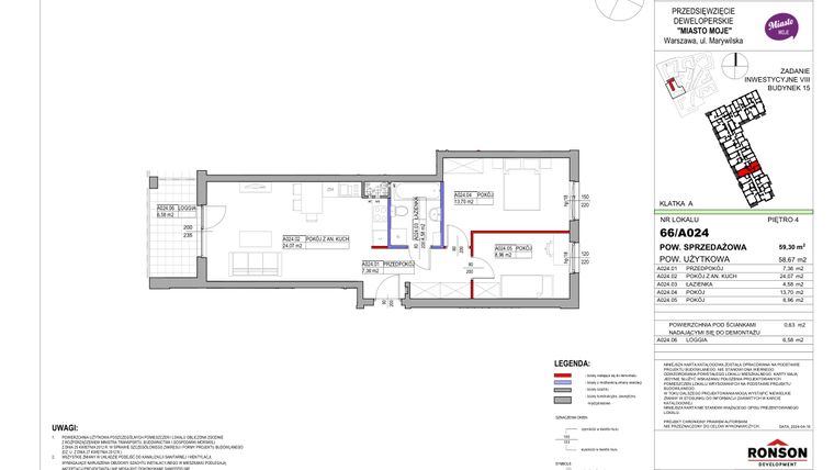Rzut - Mieszkanie na sprzedaż 3 pokoje o powierzchni 58,67 m² - numer 15_A024 w Miasto Moje 8
