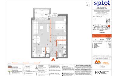 Rzut - Mieszkanie na sprzedaż 2 pokoje o powierzchni 43,53 m² - numer F1.B.03.02 w Splot Wola