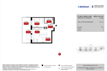 Rzut - Mieszkanie na sprzedaż 2 pokoje o powierzchni 41,81 m² - numer WR3 2/0/4/2k w Przystań Reymonta etap II