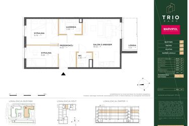 Rzut - Mieszkanie na sprzedaż 3 pokoje o powierzchni 53,64 m² - numer B111 w Trio Park