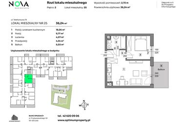 Rzut - Mieszkanie na sprzedaż 2 pokoje o powierzchni 36,24 m² - numer 25 w Nova Radiostacja