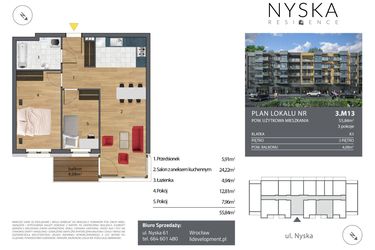 Rzut - Mieszkanie na sprzedaż 3 pokoje o powierzchni 52,42 m² - numer K3.3.M13 w Nyska Residence