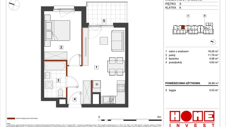 Rzut - Mieszkanie na sprzedaż 2 pokoje o powierzchni 39,86 m² - numer A-A087 w Warszawski Świt etap VII